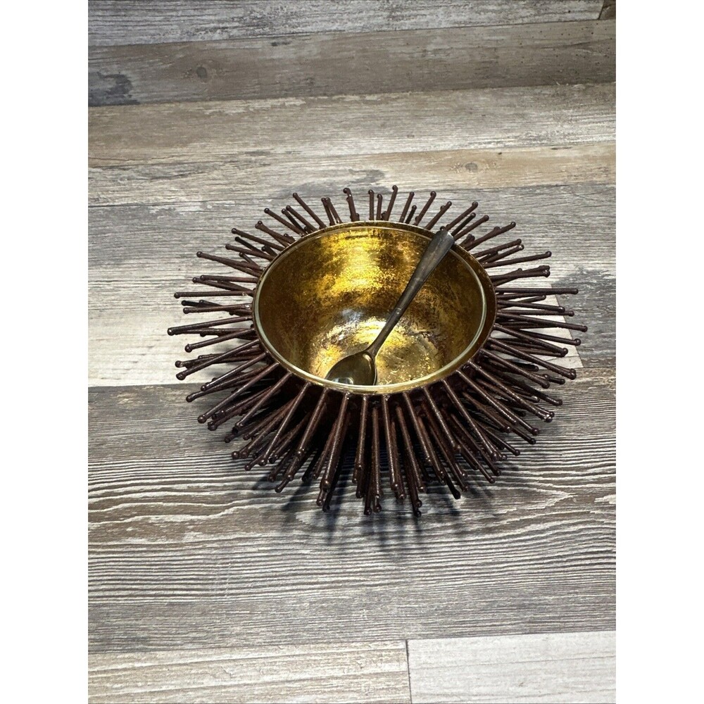 VNTAGE IRON & GOLDLEAF SMALL SEA URCHIN DISH W/ SPOON